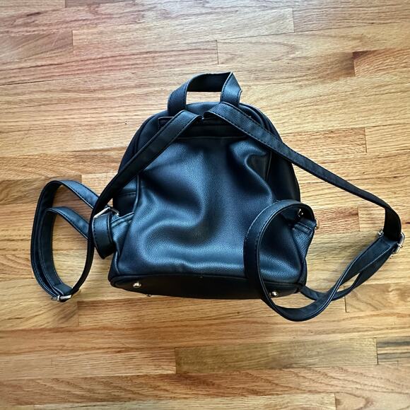 FAUX LEATHER x Women's Black Vegan Leather Backpack Purse WIth Gold Accents - Picture 4 of 9